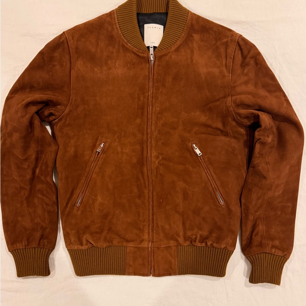 Sandro Rich Brown Suede Bomber Jacket
